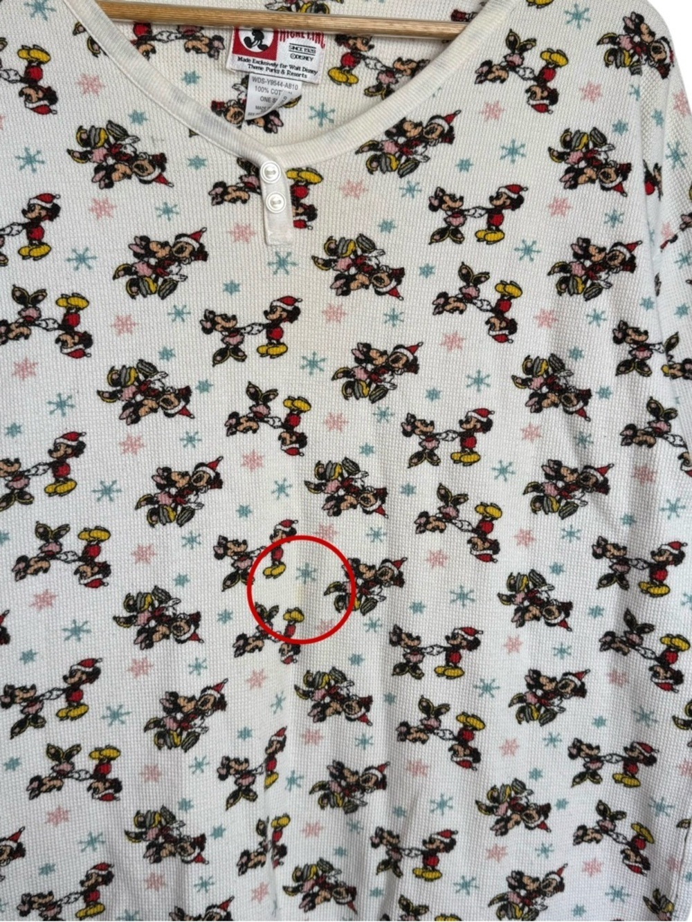 Mickey Inc Thermal Waffle Knit Sleep Shirt One Size Vintage Winter Snowflake - Picture 6 of 10